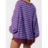 imagePRETTYGARDEN Womens Fall 2024 Striped Oversized Sweatshirt Long Sleeve Button Up Henley Neck Waffle Knit Pullover Tunic TopsStriped Purple Dark Red