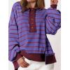 imagePRETTYGARDEN Womens Fall 2024 Striped Oversized Sweatshirt Long Sleeve Button Up Henley Neck Waffle Knit Pullover Tunic TopsStriped Purple Dark Red