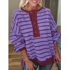 imagePRETTYGARDEN Womens Fall 2024 Striped Oversized Sweatshirt Long Sleeve Button Up Henley Neck Waffle Knit Pullover Tunic TopsStriped Purple Dark Red