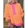 imagePRETTYGARDEN Womens Fall 2024 Striped Oversized Sweatshirt Long Sleeve Button Up Henley Neck Waffle Knit Pullover Tunic TopsStriped Yellow Pink