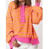 imagePRETTYGARDEN Womens Fall 2024 Striped Oversized Sweatshirt Long Sleeve Button Up Henley Neck Waffle Knit Pullover Tunic TopsStriped Yellow Pink