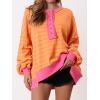 imagePRETTYGARDEN Womens Fall 2024 Striped Oversized Sweatshirt Long Sleeve Button Up Henley Neck Waffle Knit Pullover Tunic TopsStriped Yellow Pink