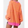 imagePRETTYGARDEN Womens Fall 2024 Striped Oversized Sweatshirt Long Sleeve Button Up Henley Neck Waffle Knit Pullover Tunic TopsStriped Yellow Pink