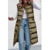 imagePRETTYGARDEN Womens Fall Long Puffer Vest Collared Sleeveless Button Down Warm Jackets Coat Casual Trendy Winter OuterwearArmy Green