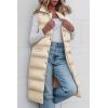 imagePRETTYGARDEN Womens Fall Long Puffer Vest Collared Sleeveless Button Down Warm Jackets Coat Casual Trendy Winter OuterwearBeige