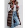 imagePRETTYGARDEN Womens Fall Long Puffer Vest Collared Sleeveless Button Down Warm Jackets Coat Casual Trendy Winter OuterwearCoffee