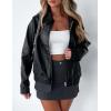 imagePRETTYGARDEN Womens Faux Leather Jackets 2024 Fall Outfits Bomber Jacket Zip Up Motorcycle Coats Long Sleeve Winter ClothesBlack