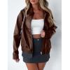 imagePRETTYGARDEN Womens Faux Leather Jackets 2024 Fall Outfits Bomber Jacket Zip Up Motorcycle Coats Long Sleeve Winter ClothesCoffee