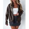 imagePRETTYGARDEN Womens Faux Leather Jackets 2024 Fall Outfits Bomber Jacket Zip Up Motorcycle Coats Long Sleeve Winter ClothesDark Grey