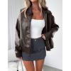 imagePRETTYGARDEN Womens Faux Leather Jackets 2024 Fall Outfits Bomber Jacket Zip Up Motorcycle Coats Long Sleeve Winter ClothesDark Grey