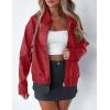 imagePRETTYGARDEN Womens Faux Leather Jackets 2024 Fall Outfits Bomber Jacket Zip Up Motorcycle Coats Long Sleeve Winter ClothesDark Red