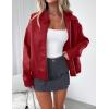 imagePRETTYGARDEN Womens Faux Leather Jackets 2024 Fall Outfits Bomber Jacket Zip Up Motorcycle Coats Long Sleeve Winter ClothesDark Red
