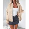 imagePRETTYGARDEN Womens Faux Leather Jackets 2024 Fall Outfits Bomber Jacket Zip Up Motorcycle Coats Long Sleeve Winter ClothesLight Khaki