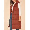 imagePRETTYGARDEN Womens Long Puffer Vest 2024 Winter Trendy Zip Up Sleeveless Coat Down Jacket Quilted Hooded OuterwearBrick Red