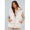 imagePRETTYGARDEN Womens Puffer Jacket Vests Fall Casual Sleeveless Stand Collar Zip Up Coats Warm Winter OuterwearBeige White