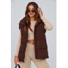imagePRETTYGARDEN Womens Puffer Jacket Vests Fall Casual Sleeveless Stand Collar Zip Up Coats Warm Winter OuterwearDark Brown