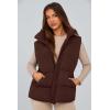 imagePRETTYGARDEN Womens Puffer Jacket Vests Fall Casual Sleeveless Stand Collar Zip Up Coats Warm Winter OuterwearDark Brown