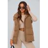 imagePRETTYGARDEN Womens Puffer Jacket Vests Fall Casual Sleeveless Stand Collar Zip Up Coats Warm Winter OuterwearKhaki