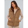 imagePRETTYGARDEN Womens Puffer Jacket Vests Fall Casual Sleeveless Stand Collar Zip Up Coats Warm Winter OuterwearKhaki