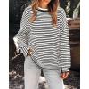 imagePRETTYGARDEN Womens Sweaters 2024 Puffy Long Sleeve Crewneck Soft Loose Pullover Tops Chunky Knitted Striped SweaterStriped Black