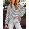 imagePRETTYGARDEN Womens Sweaters 2024 Puffy Long Sleeve Crewneck Soft Loose Pullover Tops Chunky Knitted Striped SweaterStriped Black
