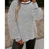imagePRETTYGARDEN Womens Sweaters 2024 Puffy Long Sleeve Crewneck Soft Loose Pullover Tops Chunky Knitted Striped SweaterStriped Black