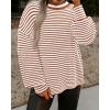 imagePRETTYGARDEN Womens Sweaters 2024 Puffy Long Sleeve Crewneck Soft Loose Pullover Tops Chunky Knitted Striped SweaterStriped Caramel