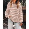 imagePRETTYGARDEN Womens Sweaters 2024 Puffy Long Sleeve Crewneck Soft Loose Pullover Tops Chunky Knitted Striped SweaterStriped Caramel