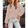imagePRETTYGARDEN Womens Sweaters 2024 Puffy Long Sleeve Crewneck Soft Loose Pullover Tops Chunky Knitted Striped SweaterStriped Caramel