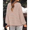 imagePRETTYGARDEN Womens Sweaters 2024 Puffy Long Sleeve Crewneck Soft Loose Pullover Tops Chunky Knitted Striped SweaterStriped Caramel