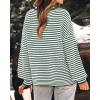 imagePRETTYGARDEN Womens Sweaters 2024 Puffy Long Sleeve Crewneck Soft Loose Pullover Tops Chunky Knitted Striped SweaterStriped Dark Green