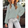imagePRETTYGARDEN Womens Sweaters 2024 Puffy Long Sleeve Crewneck Soft Loose Pullover Tops Chunky Knitted Striped SweaterStriped Dark Green