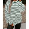 imagePRETTYGARDEN Womens Sweaters 2024 Puffy Long Sleeve Crewneck Soft Loose Pullover Tops Chunky Knitted Striped SweaterStriped Dark Green