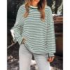 imagePRETTYGARDEN Womens Sweaters 2024 Puffy Long Sleeve Crewneck Soft Loose Pullover Tops Chunky Knitted Striped SweaterStriped Dark Green
