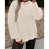 imagePRETTYGARDEN Womens Sweaters 2024 Puffy Long Sleeve Crewneck Soft Loose Pullover Tops Chunky Knitted Striped SweaterStriped Khaki