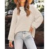 imagePRETTYGARDEN Womens Sweaters 2024 Puffy Long Sleeve Crewneck Soft Loose Pullover Tops Chunky Knitted Striped SweaterStriped Khaki