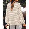 imagePRETTYGARDEN Womens Sweaters 2024 Puffy Long Sleeve Crewneck Soft Loose Pullover Tops Chunky Knitted Striped SweaterStriped Khaki
