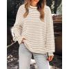 imagePRETTYGARDEN Womens Sweaters 2024 Puffy Long Sleeve Crewneck Soft Loose Pullover Tops Chunky Knitted Striped SweaterStriped Khaki
