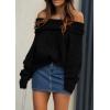imagePRETTYGARDEN Womens Sweaters Fall Off The Shoulder Batwing Sleeve Top 2024 Outfits Loose Knitted Winter PulloverBlack