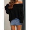 imagePRETTYGARDEN Womens Sweaters Fall Off The Shoulder Batwing Sleeve Top 2024 Outfits Loose Knitted Winter PulloverBlack