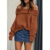 imagePRETTYGARDEN Womens Sweaters Fall Off The Shoulder Batwing Sleeve Top 2024 Outfits Loose Knitted Winter PulloverBrick Red