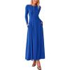 imagePRETTYGARDEN Casual Maxi Dress for Women 2024 Fall Fashion Clothes Long Sleeve Button Fit and Flare Long Flowy DressesRoyal Blue