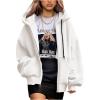 imagePRETTYGARDEN Womens 2024 Fall Oversized Hoodies Sweatshirt Long Sleeve Zip Up Pockets Loose Fit Y2K Winter Jackets CoatWhite