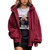 imagePRETTYGARDEN Womens 2024 Fall Oversized Hoodies Sweatshirt Long Sleeve Zip Up Pockets Loose Fit Y2K Winter Jackets CoatWine Red