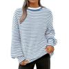 imagePRETTYGARDEN Womens Sweaters 2024 Puffy Long Sleeve Crewneck Soft Loose Pullover Tops Chunky Knitted Striped SweaterStriped Blue