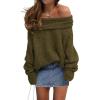 imagePRETTYGARDEN Womens Sweaters Fall Off The Shoulder Batwing Sleeve Top 2024 Outfits Loose Knitted Winter PulloverArmy Green