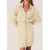 imagePRETTYGARDEN Sweater Dresses for Women 2024 Trendy Long Sleeve Button Down Short Fall DressBeige