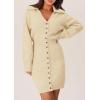 imagePRETTYGARDEN Sweater Dresses for Women 2024 Trendy Long Sleeve Button Down Short Fall DressBeige