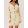 imagePRETTYGARDEN Sweater Dresses for Women 2024 Trendy Long Sleeve Button Down Short Fall DressBeige