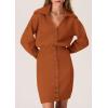 imagePRETTYGARDEN Sweater Dresses for Women 2024 Trendy Long Sleeve Button Down Short Fall DressBrick Red